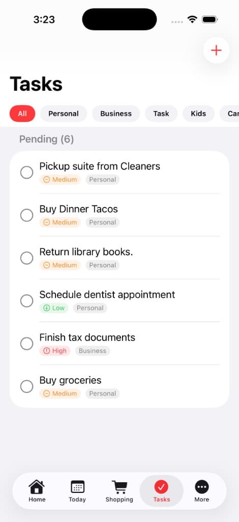 Tasks Screen